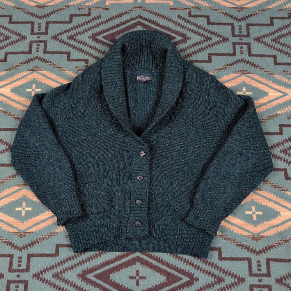 Vintage Lands' End 100% Wool Speckled Shawl Collar Cardigan Sweater Women's M/L